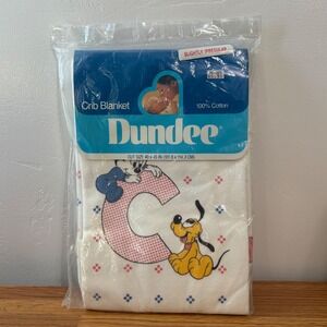 Vintage Dundee Crib Blanket 100 Cotton Mickey Minnie Pluto Letter C